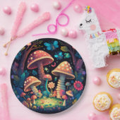 Levendig schattige elven spelen onder paddenstoele papieren bordje (Feest)