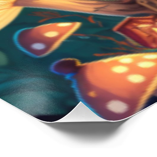 Levendig schattige elven spelen onder paddenstoele perfect poster (Hoek)