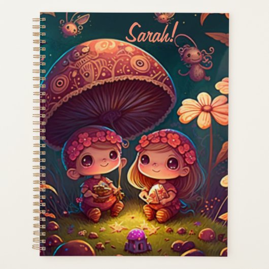 Levendig schattige elven spelen onder paddenstoele planner (Voorkant)