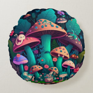 Levendig schattige elven spelen onder paddenstoele rond kussen