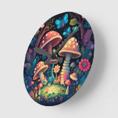 Levendig schattige elven spelen onder paddenstoele ronde klok (Hoek)