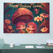 Levendig schattige elven spelen onder paddenstoele spandoek (Beurs)