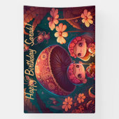 Levendig schattige elven spelen onder paddenstoele spandoek (Verticaal)