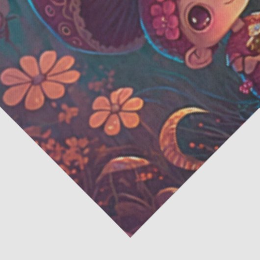 Levendig schattige elven spelen onder paddenstoele tissuepapier (Detail)