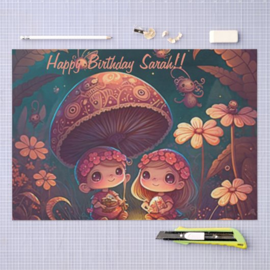 Levendig schattige elven spelen onder paddenstoele tissuepapier (Craft)