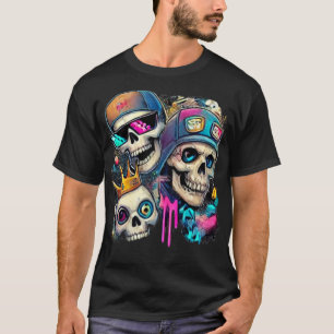 "Levendig schedel T-shirt, unieke Neon Street Art T-shirt