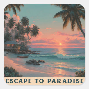 Levendig Schilderachtige Tropische Strand Zonsonde Vierkante Sticker
