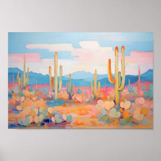 Levendig schilderij Cactus Desert Westerne kunst Poster (Voorkant)