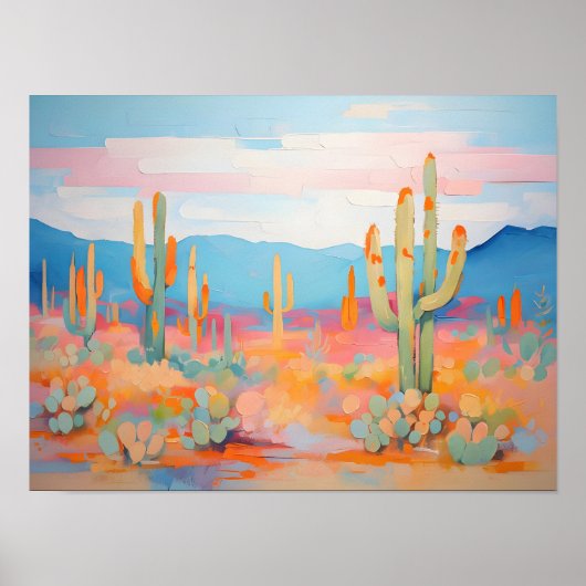 Levendig schilderij Cactus Desert Westerne kunst Poster (Voorkant)