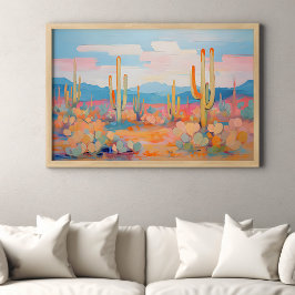 Levendig schilderij Cactus Desert Westerne kunst Poster