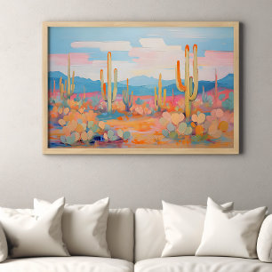 Levendig schilderij Cactus Desert Westerne kunst Poster