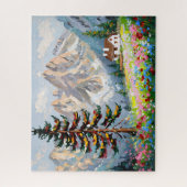 Levendig schilderij Mountain Wildflower Cabin Art Legpuzzel (Verticaal)