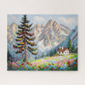 Levendig schilderij Mountain Wildflower Cabin Art Legpuzzel (Horizontaal)