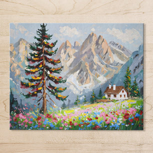 Levendig schilderij Mountain Wildflower Cabin Art Legpuzzel