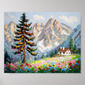 Levendig schilderij Mountain Wildflower Cabin Art Poster (Voorkant)