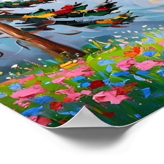 Levendig schilderij Mountain Wildflower Cabin Art Poster (Hoek)