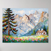Levendig schilderij Mountain Wildflower Cabin Art Poster (Voorkant)