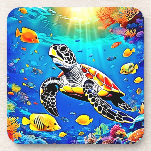 Levendig Schildpad Reef Leven Bier Onderzetter (Voorkant)