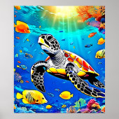 Levendig Schildpad Reef Leven Poster (Voorkant)