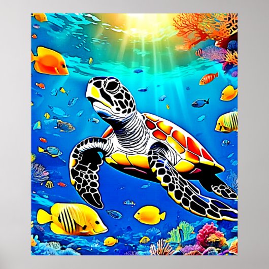 Levendig Schildpad Reef Leven Poster (Voorkant)