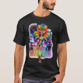 Levendig showgirl in oogverblindend regenboogkostu t-shirt (Voorkant)