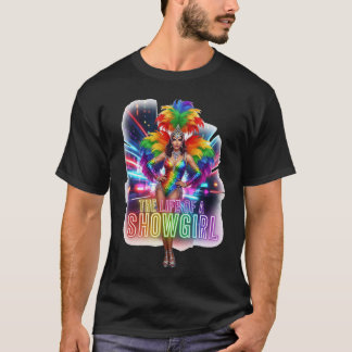 Levendig showgirl in oogverblindend regenboogkostu t-shirt