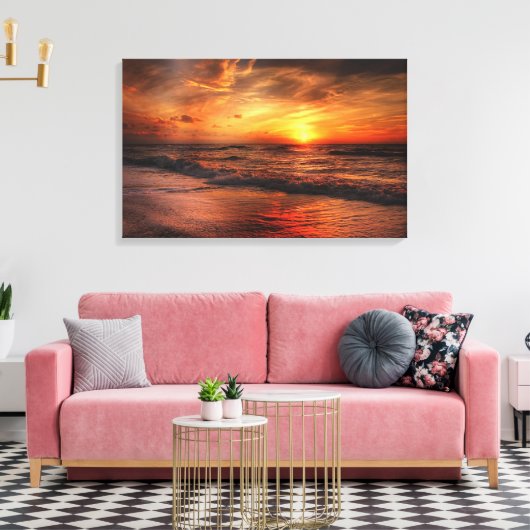 Levendig Sinaasappel Beach Sunset Canvas (Insitu (Woonkamer))
