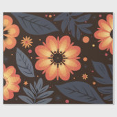 Levendig Sinaasappel Bloempatroon op Donkere Achte Cadeaupapier (Vlak)