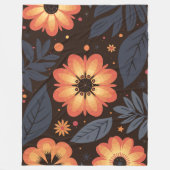 Levendig Sinaasappel Bloempatroon op Donkere Achte Fleece Deken (Voorkant)