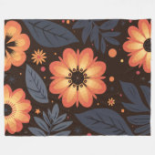 Levendig Sinaasappel Bloempatroon op Donkere Achte Fleece Deken (Voorkant (Horizontaal))