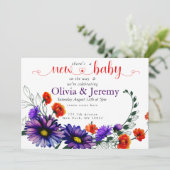 Levendig Sinaasappel en Paarse Wildflower Baby sho Kaart (Staand voorkant)