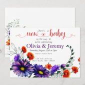 Levendig Sinaasappel en Paarse Wildflower Baby sho Kaart (Voorkant / Achterkant)