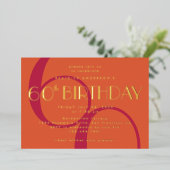 Levendig Sinaasappel Magenta 60ste Verjaardag Goud Folie Uitnodiging (Staand Voorkant)