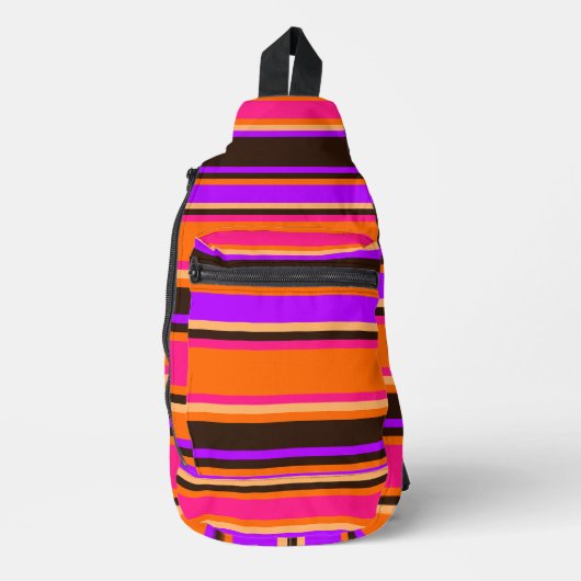 Levendig Sinaasappel, magenta en Paarse gestreepte Sling Bag (Voorkant)