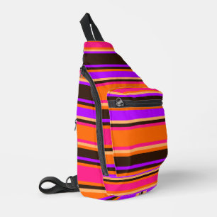 Levendig Sinaasappel, magenta en Paarse gestreepte Sling Bag