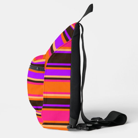 Levendig Sinaasappel, magenta en Paarse gestreepte Sling Bag (Rechts)