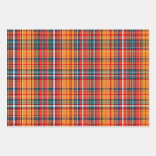 Levendig Sinaasappel, rood & blauw Plaid Inpakpapier Vel (Voorkant 3)
