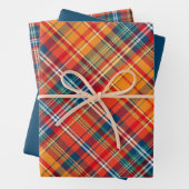 Levendig Sinaasappel, rood & blauw Plaid Inpakpapier Vel (In situ)