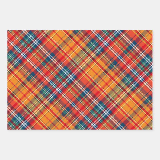 Levendig Sinaasappel, rood & blauw Plaid Inpakpapier Vel (Voorkant)