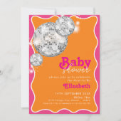 Levendig Sinaasappel Roze Disco Ball Baby shower D Kaart (Voorkant)