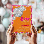 Levendig Sinaasappel Roze Disco Ball Baby shower D Kaart
