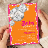 Levendig Sinaasappel Roze Disco Ball Baby shower D Kaart