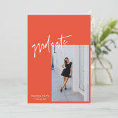 Levendig Sinaasappel Roze Trendy Script Foto Afstu Aankondiging (Staand voorkant)