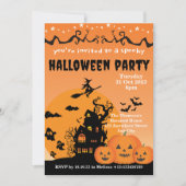 Levendig Sinaasappel Zwart Haunted House Halloween Kaart (Voorkant)