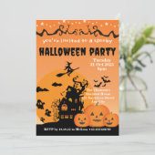 Levendig Sinaasappel Zwart Haunted House Halloween Kaart (Staand voorkant)