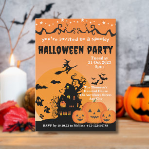 Levendig Sinaasappel Zwart Haunted House Halloween Kaart