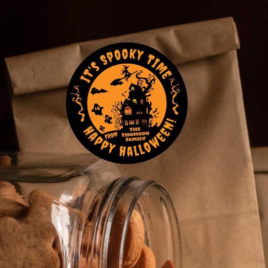 Levendig Sinaasappel Zwart Haunted House Halloween Ronde Sticker