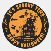 Levendig Sinaasappel Zwart Haunted House Halloween Ronde Sticker (Voorkant)