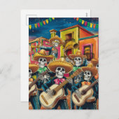 Levendig Skelet Mariachi Band Día de Los muertos Feestdagenkaart (Voorkant / Achterkant)