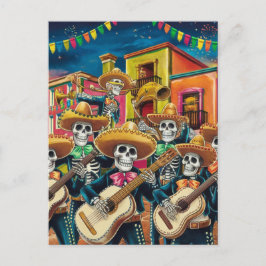 Levendig Skelet Mariachi Band Día de Los muertos Feestdagenkaart